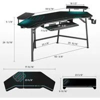 Bureau de jeu OEM ODM de 72 pouces avec plateau pour clavier, grand bureau d'ordinateur, éclairage LED, support d'écran en forme d'aile, rectangulaire, personnalisé