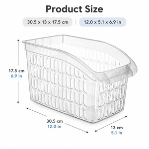 Transparent Eco-Friendly Stackable Refrigerator Organizer <b>Basket</b> with Handle Ventilated <b>Plastic</b> Fridge and Pantry Storage Bin - Product Image 2