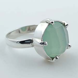 Navya <b>Craft</b> Handmade 925 Sterling Silver <b>Ring</b> Boho Style Chalcedony Customizable March Birthstone for US Customers - Product Image 5