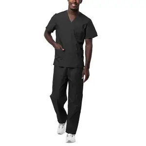 MOQ rendah disesuaikan warna & desain rumah sakit Scrub Suit untuk Unisex Top jual Model baru Scrub dalam warna Solid