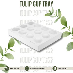 Plateau en papier recyclable à double paroi blanc avec 12 compartiments circulaires pour tasses tulipes, contenants pour cupcakes et muffins, jetables - Product Image 2