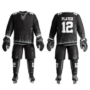 Uniformes de hockey sobre hielo con impresión por sublimación totalmente personalizados, servicio OEM ODM, manga completa, conjuntos de pantalones cortos de 2 piezas, uniforme - Product Image 1