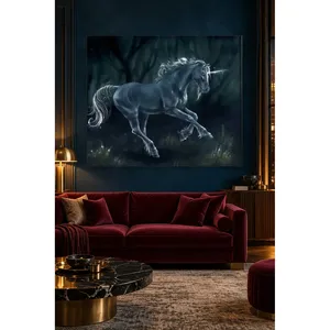 Impression sur toile de Fida, la licorne au galop dans une forêt nocturne - Product Image 4