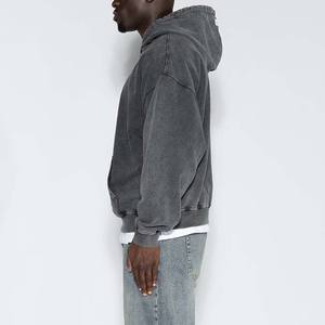 Sweat-shirt à capuche en coton 100% épais pour hommes, sweat-shirt à capuche surdimensionné en polaire avec cordon de serrage, logo personnalisé, teint uni pour l'hiver - Product Image 3