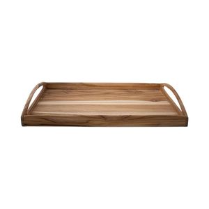 Bandeja rectangular de madera para servir con bordes de acero inoxidable para aperitivos de té y café Diseño elegante para cocina y comedor - Product Image 6