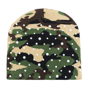 Camouflage Beanie Rhinestone Decoration Unisex Acrylic Breathable Waterproof Winter <b>Hat</b> Casual Travel Style Adult Size 56-58CM - Product Image 5