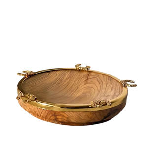 Cuenco para servir de madera de olivo de alta calidad con acento de Metal dorado, ensaladera, cuenco elegante para decoración de mesa para bodas o fiestas - Product Image 3