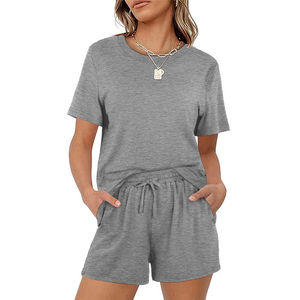 Conjuntos de verano con logotipo personalizado para mujer, camiseta de dos piezas, conjunto corto de mujer, conjuntos de pantalones cortos de motorista en blanco para mujer - Product Image 4