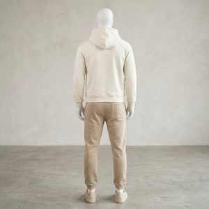<b>Men</b> Cream Hoodie Tracksuit Set <b>Pullover</b> Jogger Pants Basic Premium Sportswear Training Gym Running Fitness Casual Activewear Top - Product Image 4