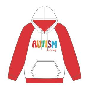 Concienciación sobre el autismo Chenille bordado blanco mangas raglán pulóver Sudadera con capucha Unisex algodón polar sudadera autismo diseño - Product Image 2