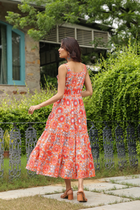 Femmes filles pur coton Maxi robe indien bloc imprimé décontracté été soirée tendance en gros longue robe robes décontractées - Product Image 5