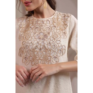 Vestido Midi Mehristan Zareen Beige Bordado para Mujer, Estilo Boutique Elegante - Product Image 2