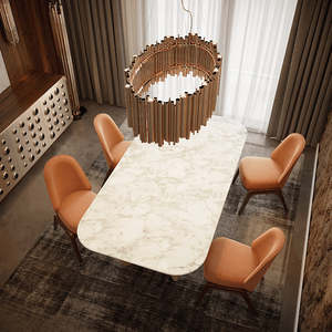 Ensemble de table à manger moderne EERO, plateau rectangulaire en marbre avec base en bois, stable et élégant pour la maison ou l'hôtel - Product Image 6