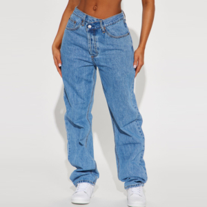 กางเกงยีนส์ผ้าฝ้ายระบายอากาศของผู้หญิงกางเกงเอวกลางสีทึบกางเกงลำลองสำหรับฤดูหนาวขายส่งไปยังปากีสถาน - Product Image 6