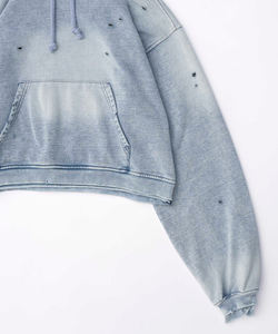 Sudaderas con capucha de algodón de peso pesado vintage desgastado con forro en blanco y logotipo personalizado con cremallera completa lavado ácido Streetwear - Product Image 2