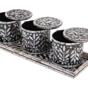Elegant Mother Of Pearl Inlay 3 Jar Set With Tray Multipurpose Handmade Storage For Dates Sweets Spices Eid Ramadan Luxury <b>Gift</b> - Product Image 3