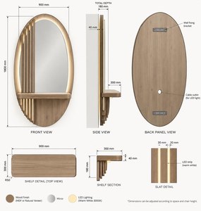 กระจกติดผนังทรงวงรีพร้อมกรอบไม้เคลือบทองมีไฟส่องสว่างด้านเดียว - Product Image 2