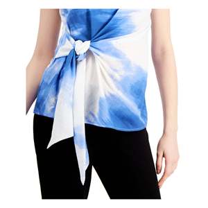 Top in Chiffon Blu da Donna Alfani con Laccio Laterale, Maniche a Cappuccio e Collo Gioiello, Taglia L - Realizzato in Rayon - Product Image 3