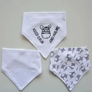Wholesale Custom 100% Organic Cotton Front and Back Dribble Boo Zebra Design Baby Bandana Bibs Baby Bib