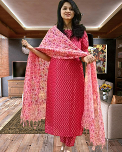 Conjunto de Kurta de Mezcla de Algodón con Estampado Completo para Venta al por Mayor, Traje Étnico de Uso Diario para Mujer, Stock de Boutique Listo para Enviar - Product Image 3