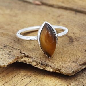 925 argent Sterling classique bague de mariage Marquise coupe oeil de tigre pierre précieuse Fine fiançailles anniversaire fête cadeau - Product Image 2