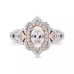 แหวนหมั้นเพชรโมอิสแท้ตัดวงรีสีเงินสเตอริงสองโทน925กรอบแหวนประดับดอกไม้สุดพิเศษ - Product Image 4