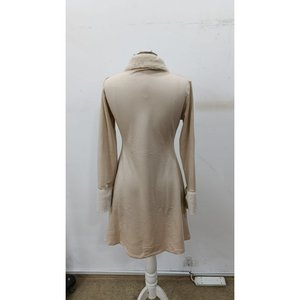 Robe courte en viscose à col en fourrure et fermeture éclair à manches longues pour femme, 29164 - Beige - Product Image 5