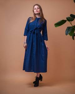 Bohemian Sofia Navy Button Down Dress Pure Cotton Summer Casual Occasional Women Dress - Product Image 1