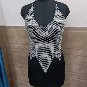 Léger Confortable Médiéval Inspiré En Aluminium Chainmail Sans Manches Halter Top Écologique Diverses Occasions Naturel - Product Image 1