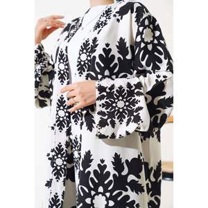 Conjunto 2 Piezas Kimono Estampado Étnico Blanco y Negro - Product Image 2