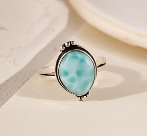 แหวนลาริมาร์เงินสเตอร์ลิงทำมือแหวนอัญมณีสีฟ้าสำหรับผู้หญิงแหวนแนวโบฮีเมียนยอดนิยม925 - Product Image 4