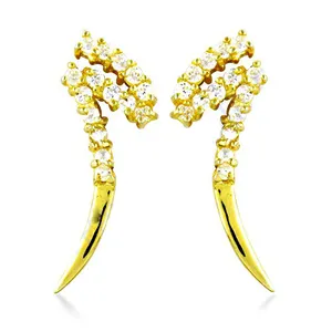 Boucles d'oreilles manchette plaquées or pour femme, avec cristaux taille brillant rond et sertissage à griffes, bijoux de fête tendance - Product Image 2