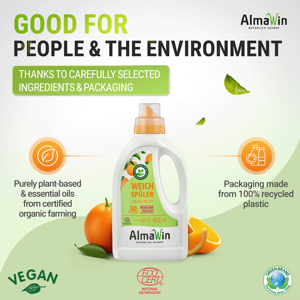 Adoucissant textile écologique AlmaWin Export Orange 750ml 30 lavages Huiles essentielles Parfum pour le linge Liquide lessive - Product Image 3