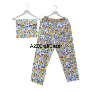Conjunto de Pijama de Verano para Mujer, Estampado Floral, 100% Algodón, Tejido de Punto Transpirable de Secado Rápido con Cierre de Cordón - Product Image 3
