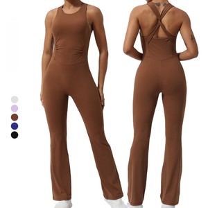 Nuevo Mono Deportivo de Yoga para Mujer, Cintura Alta, Sin Mangas, Cuello Cuadrado Sexy, Elástico, con Piernas Acampanadas - Product Image 2