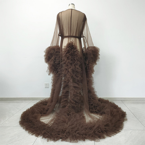 Robe de mariée et de demoiselle d'honneur en tulle couleur café éthéré avec volants, idéale pour les séances photo de maternité de luxe et vos moments spéciaux - Product Image 5