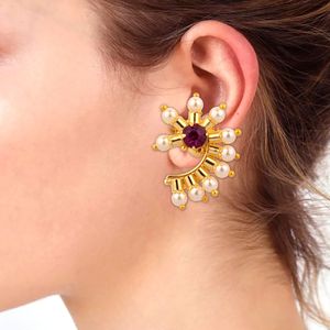 Indien plaqué or perle cristal strass Cartilage oreille Wrap manchette boucle d'oreille percé bijoux pour fiançailles - Product Image 2