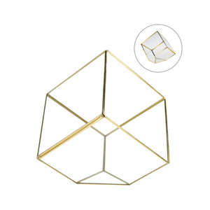GET0408GD - Grand terrarium géométrique en verre en forme de cube incliné doré - 12 - Product Image 1
