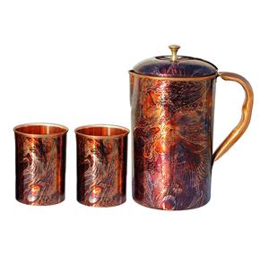 Prime Quality <b>Enamel</b> Printed <b>Jugs</b> With Glass 100% Pure Copper Drinking <b>Jug</b> With Glass Set Printed Copper Glass for Restaurant - Product Image 1