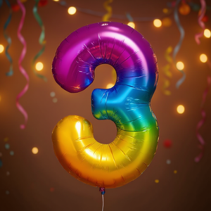ลูกโป่งเมทัลลิกปาร์ตี้เลิฟ หมายเลข 3 หลากสี ขนาด 100 ซม. ฟอยล์บรรจุฮีเลียมสำหรับตกแต่ง - Product Image 3