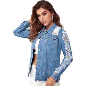 Veste en jean personnalisée pour femme – Tendance automne, style décontracté, col montant - Product Image 2