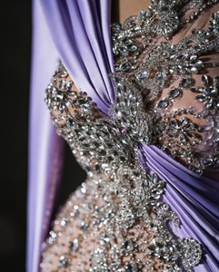 Lujoso vestido de novia de satén bordado hecho a mano hasta el suelo cintura Natural fiesta estampado Floral con cuentas aspecto de boda Turquía - Product Image 3