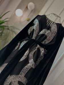 Abaya Kaftan en velours noir, grande taille, léger, longueur au sol, manches longues, pour femmes, pour les occasions spéciales et les mariages - Product Image 3