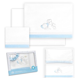 Parure de lit 3 pièces pour berceau - Modèle Elefante-Globos - Draps pour bébé 100% coton avec motif tissé pour lit bébé - Product Image 1