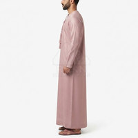 Kandura émirati raffiné pour homme, thobe traditionnel du Golfe, sans col, avec détail de pompons sur le devant, manches longues, en coton respirant et léger