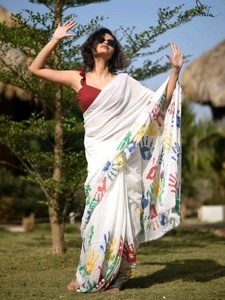 ชุดส่าหรีผ้าไหมผ้าลินินพิมพ์ลายดิจิตัลชุดปาร์ตี้ฤดูร้อนส่าหรีดีไซเนอร์แบบหรูหราสไตล์โบลีวู้ด - Product Image 5