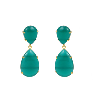 Doble pera Natural ónix verde cabujón corte 20x15 MM y 30x20 MM piedra preciosa punta ajuste 925 plata esterlina Pendientes chapados en oro - Product Image 1