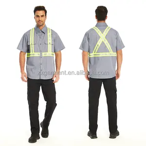 Shanghai Factory Custom Made Anti-Static EN 1149-5 Reflective Grey Workwear Suits Shirts & Pants For Oil And Gas Hi Vis