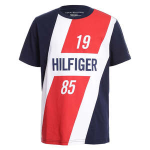 T-shirt Tommy Hilfiger da bambino, blu scuro, con pannello logo colorblock, stile jersey semplice, stagione estiva, taglia 2T - Product Image 1
