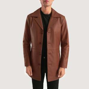 Manteau Classmith en cuir marron, élégant et décontracté pour l'hiver, avec col à capuche, en tissu tricoté doux et chaud, en laine et coton imprimé - Product Image 1